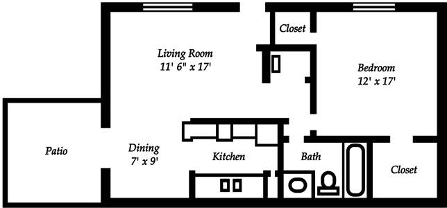 A1 - One Bedroom / One Bath - 707 Sq. Ft.*