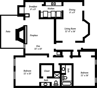 Two Bedroom / Den / Two Bath - 1,453 Sq. Ft.*