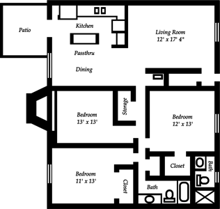B3 - Three Bedroom / Two Bath - 1,292 Sq. Ft.*